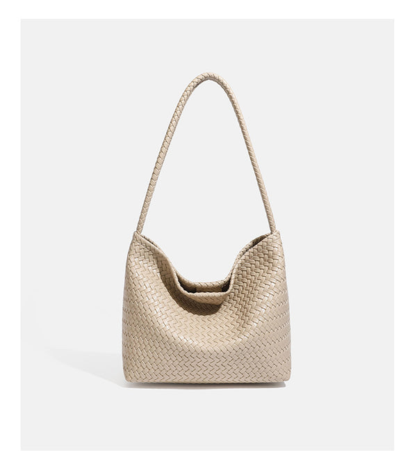 Woven leather-look hobo shoulder bag with braided strap and matching zip pouch, detail view 17