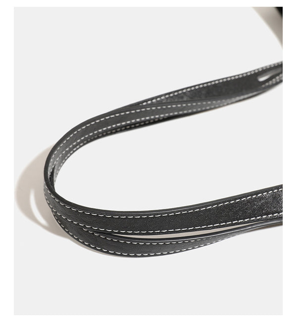 Structured open-top leather-look tote bag with long shoulder straps, contrast stitching, and side tie details, detail view 20
