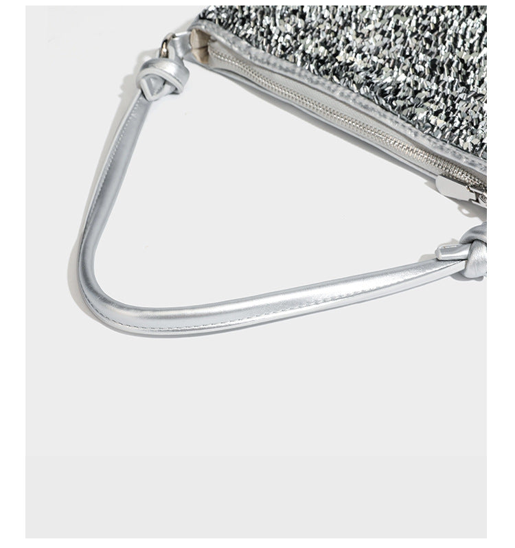 Small sequin hobo shoulder bag with knotted strap and zip closure, detail view 22