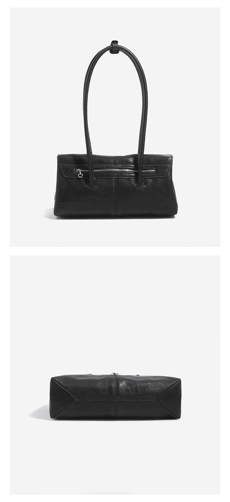 Compact structured rectangular flap shoulder bag with silver-tone turn-lock clasp and long rounded handles, detail view 15