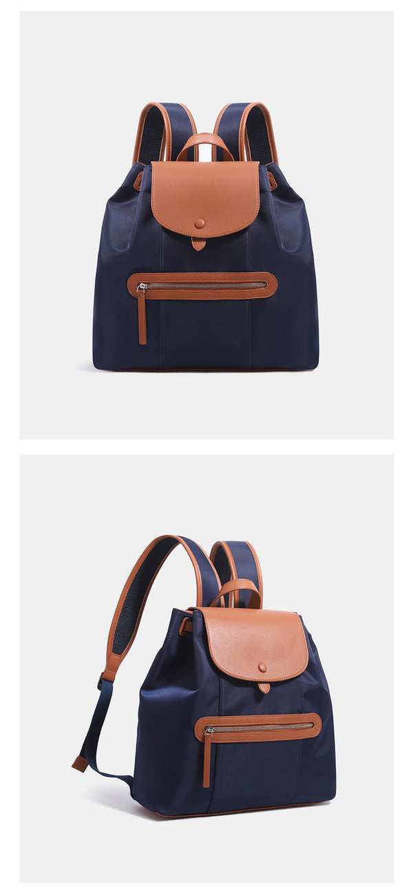 Structured flap backpack handbag with snap closure and front zip pocket, detail view 9