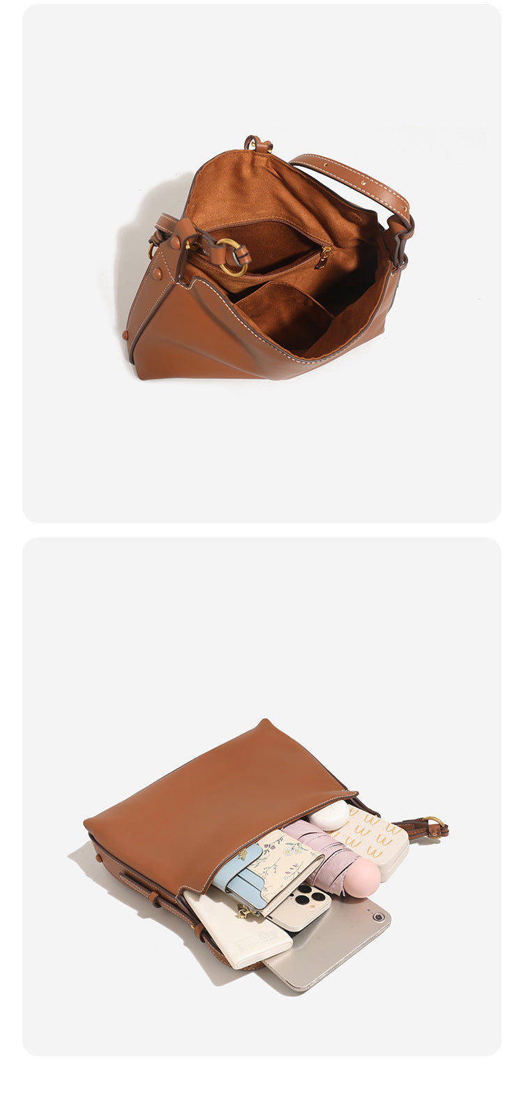 Lässig fallende, sichelförmige Hobo-Tasche aus glattem Kunstleder mit matter Oberfläche, geknotetem Kordeldetail am Boden und Ring in Antikgold-Optik