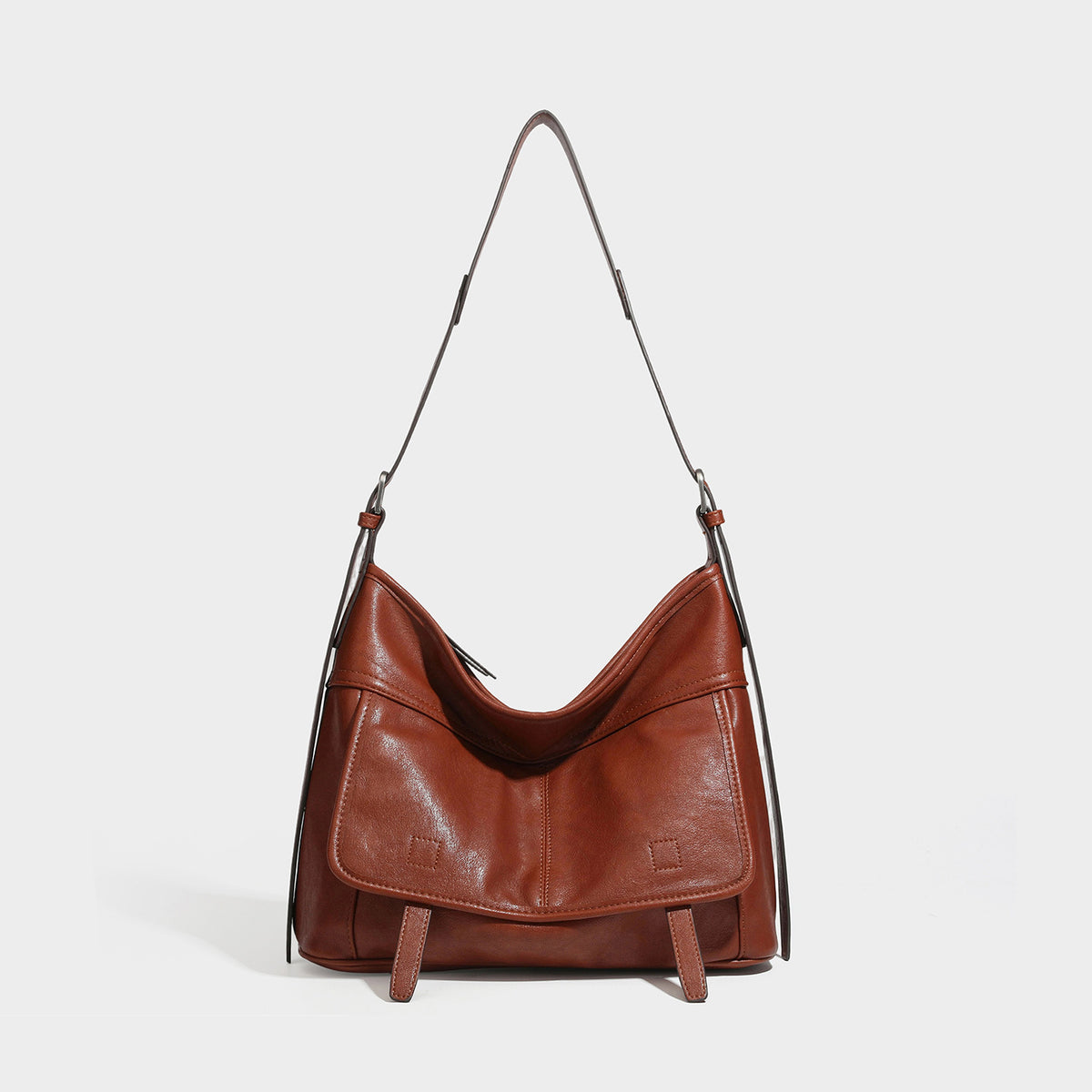 Lässig weich fallende Schulter- und Crossbody-Tasche in Lederoptik mit großem Fassungsvermögen, Fronttasche mit Klappe, Reißverschluss oben und langem verstellbarem Riemen