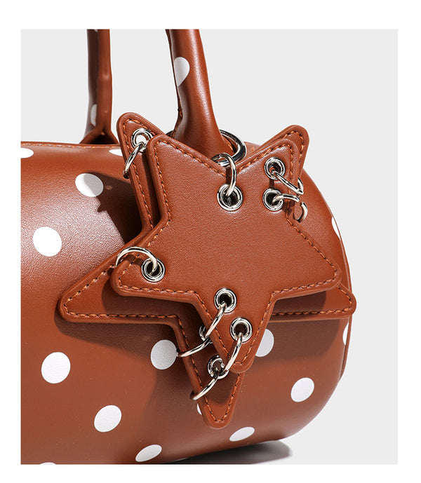 Glänzende gepunktete Barrel-Bag mit abgerundeten Henkeln, Sternanhänger und abnehmbarem Crossbody-Riemen, Detailansicht 20
