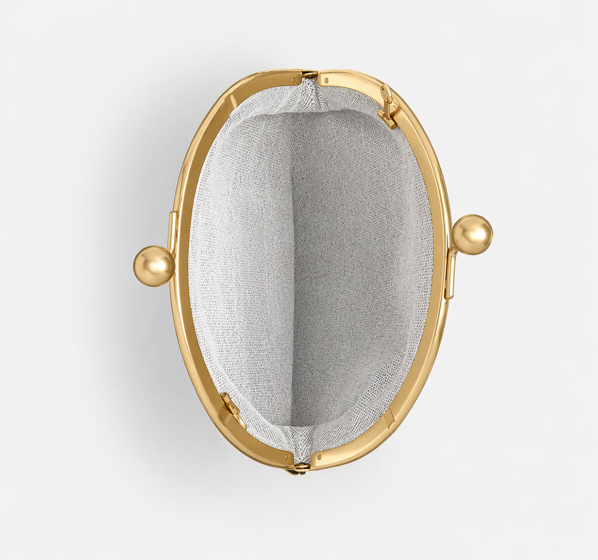 Runde Clutch mit Kiss-Lock-Verschluss, goldfarbenem Rahmen und Kugelknöpfen, Detailansicht 26