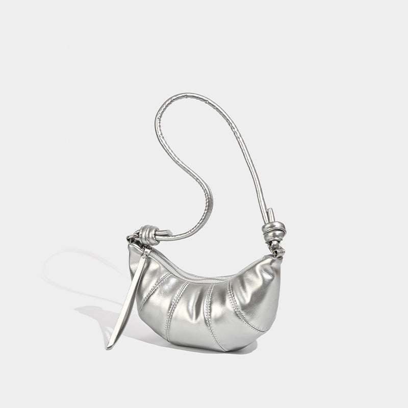 Pleated half-moon crossbody bag with knotted shoulder strap, detail view 3