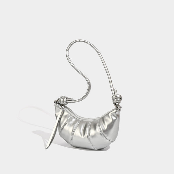 Pleated half-moon crossbody bag with knotted shoulder strap, detail view 3