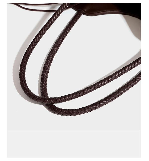 Woven geometric two-tone tote bag with braided shoulder straps and leather-look trim, detail view 24