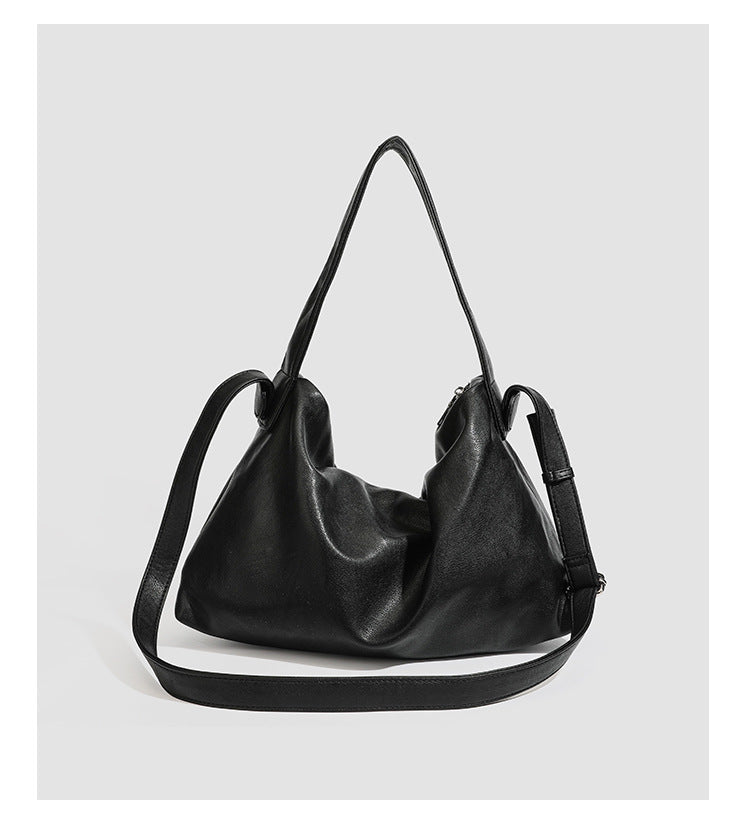 Slouchy leather-look hobo shoulder bag with top zipper and silver-tone hardware, detail view 15