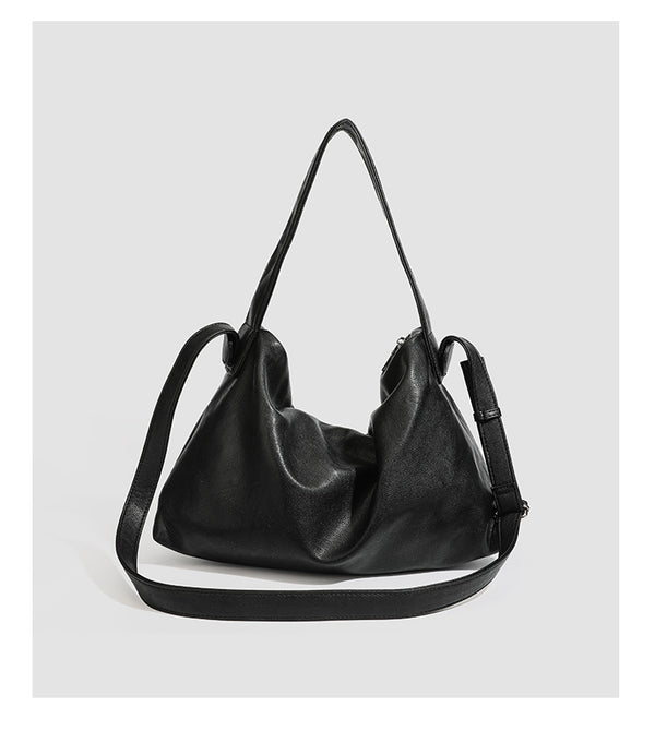 Slouchy leather-look hobo shoulder bag with top zipper and silver-tone hardware, detail view 15