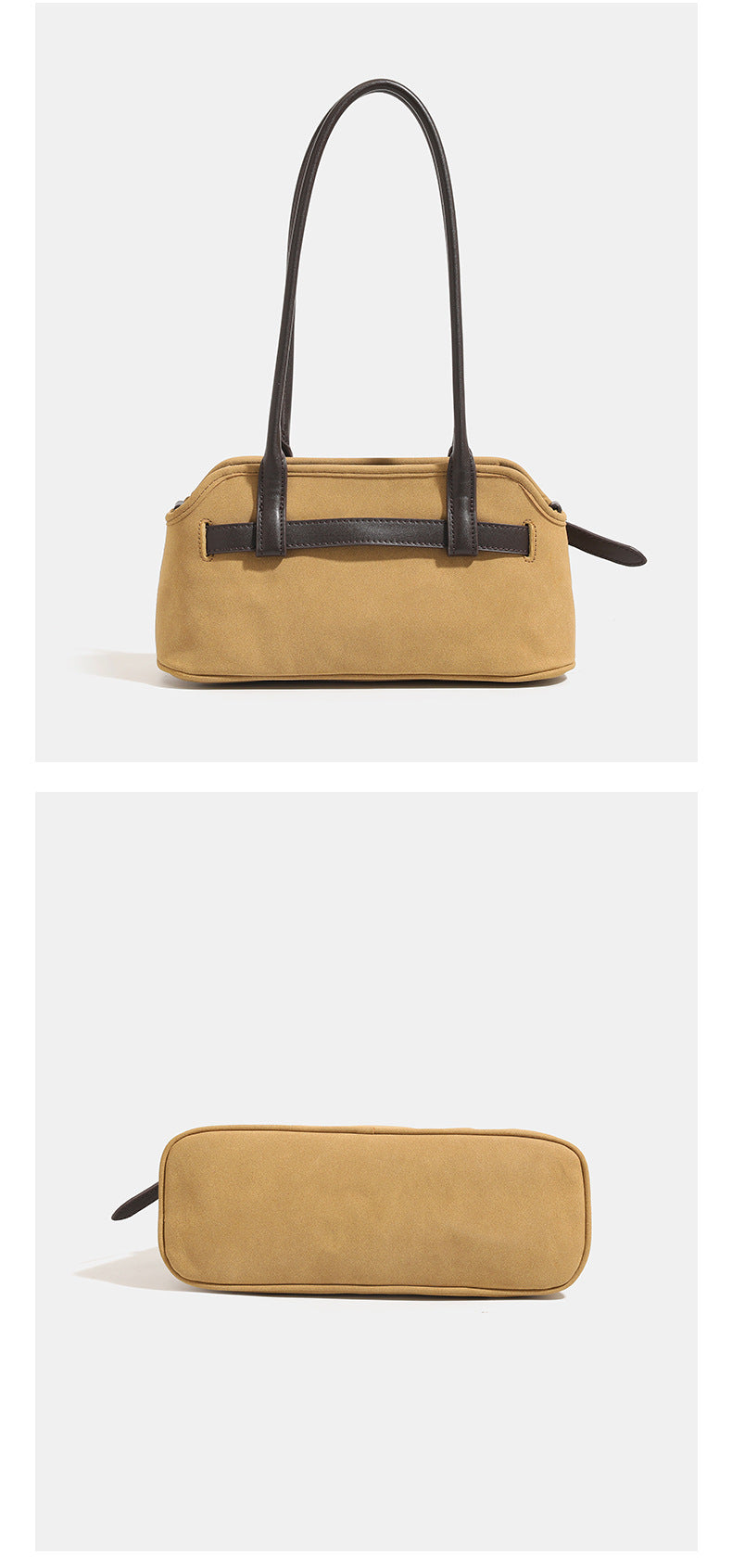 Kleine strukturierte Retro-Schultertasche mit Schnallendetail am Riemen, zwei Henkeln und goldfarbenen Beschlägen, Detailansicht 13