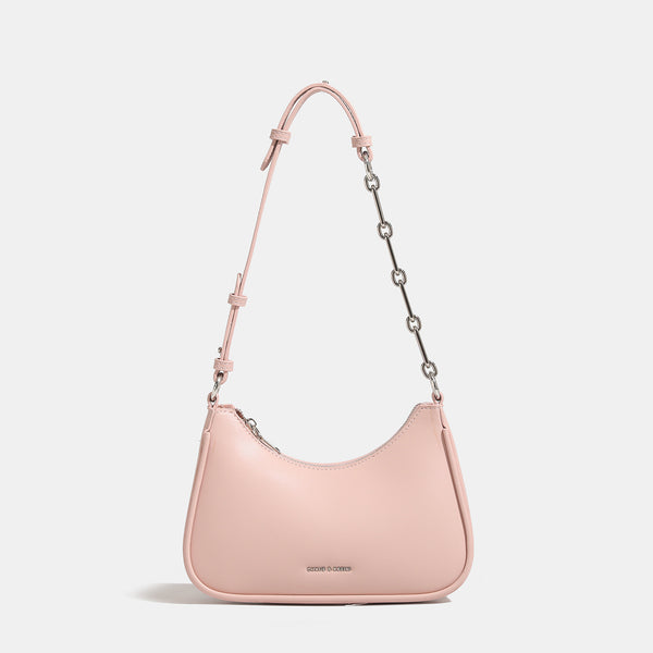 Kompakte Hobo-Schultertasche mit glatter Oberfläche in Lederoptik, Reißverschluss oben sowie einer Kombination aus silberfarbener Kette und verstellbarem Riemen