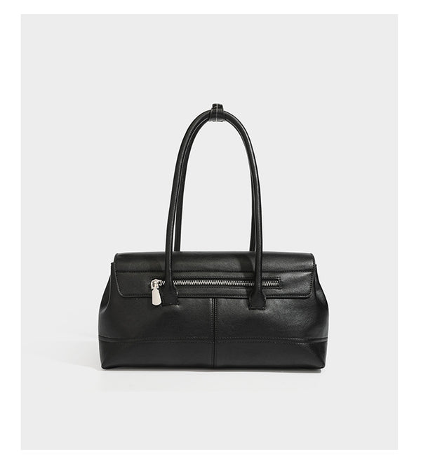 Structured rectangular satchel bag with dual rounded top handles and central metal turn-lock flap closure, detail view 15