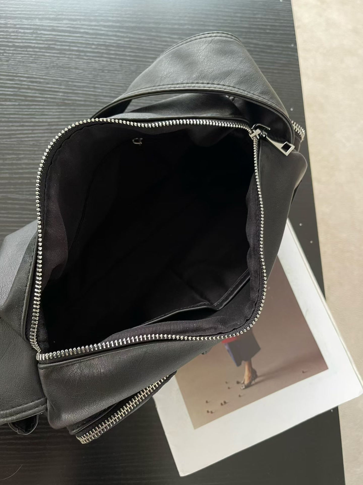 Slouchy multi-pocket leather-look shoulder bag with silver-tone hardware and adjustable strap, detail view 15