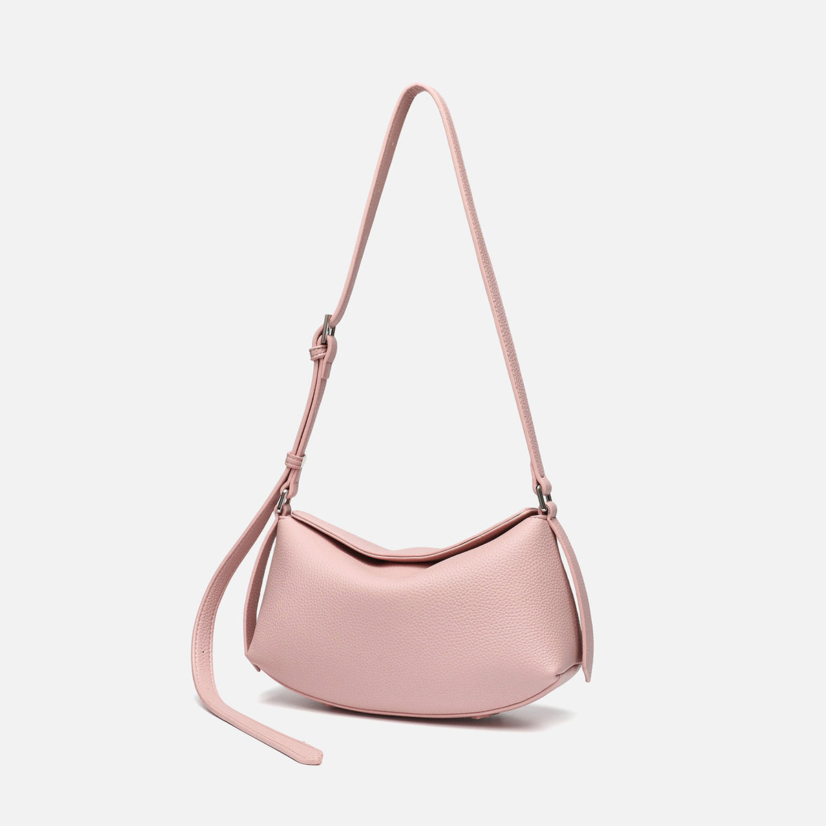 Compact crescent saddle bag with pebbled leather-look finish and adjustable shoulder strap, detail view 2