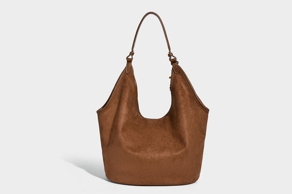 Lässig fallende Hobo-Schultertasche in matter Velourslederoptik mit offenem oberen Abschluss und optionalem Quasten- und Perlenanhänger, Detailansicht 21