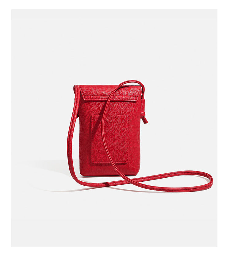 Kleine vertikale rechteckige Crossbody-Handytasche in genarbter Lederoptik mit abgerundeter Klappe, Laschenverschluss mit Druckknopf und