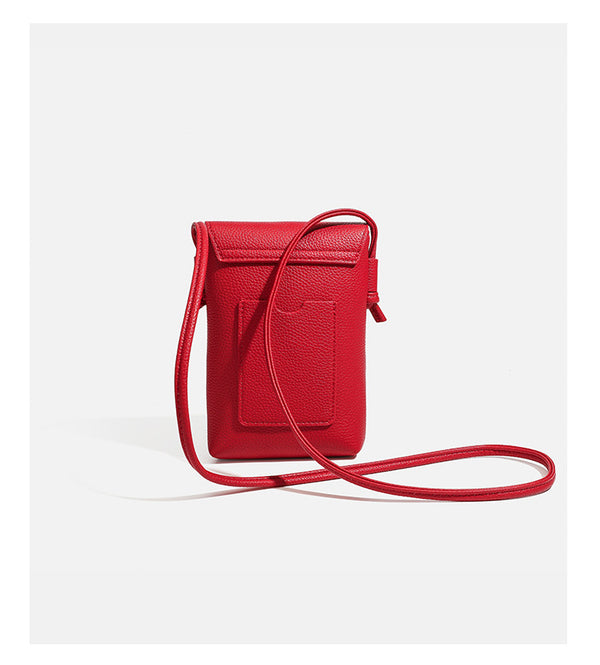 Kleine vertikale rechteckige Crossbody-Handytasche in genarbter Lederoptik mit abgerundeter Klappe, Laschenverschluss mit Druckknopf und