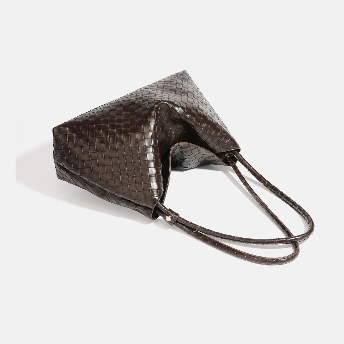 Slouchy woven leather-look hobo shoulder bag with braided strap and open top, detail view 4