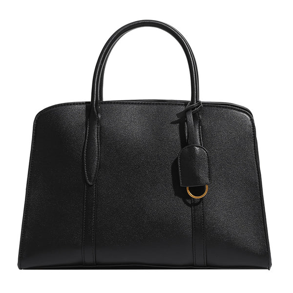 Structured retro Boston satchel bag with dual top handles, gold-tone ring hardware, and top zip closure, detail view 5