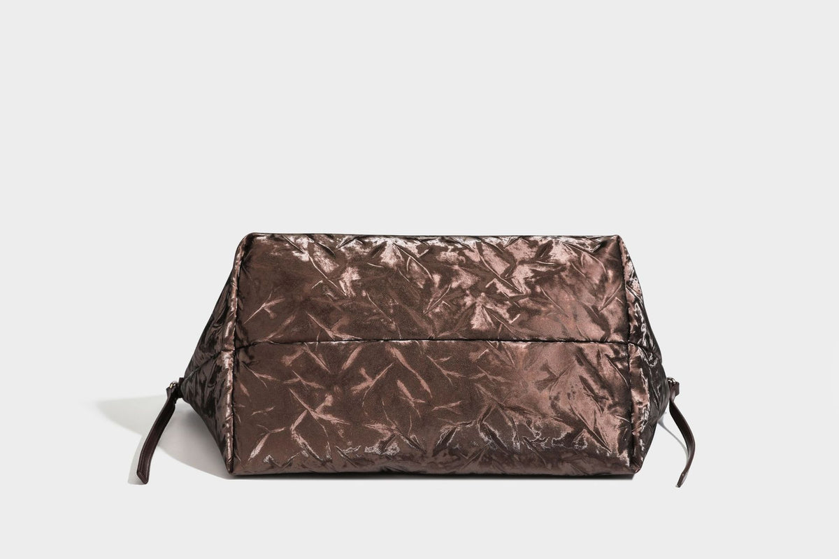 Slouchy crinkle-finish shoulder tote bag with silver hardware and attached zip pouch, detail view 33
