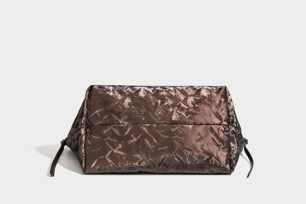 Slouchy crinkle-finish shoulder tote bag with silver hardware and attached zip pouch, detail view 33
