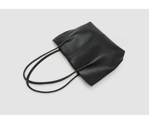 Large slouchy matte leather-look tote bag with double shoulder straps and centre seam detail, detail view 8