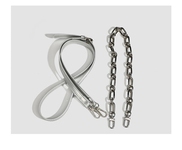 Small ruched satin-finish cloud bag with elasticized drawstring top, short top handle, and chunky silver-tone chain strap