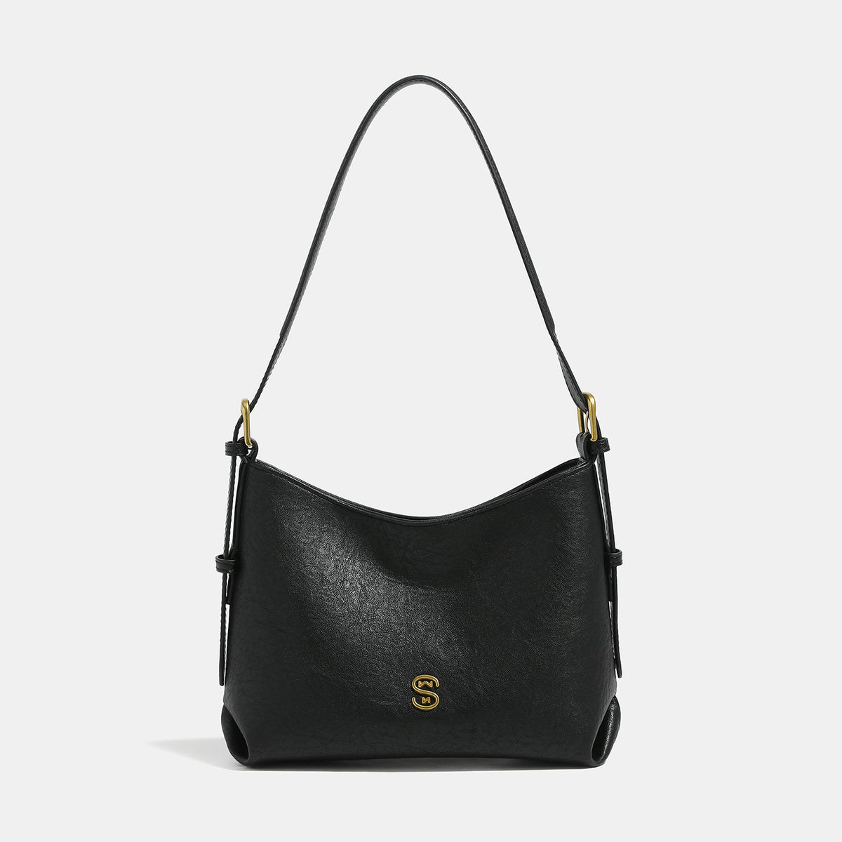 Weiche Hobo-Schultertasche mit Reißverschluss, strukturierter Lederoptik, verstellbarem Riemen und goldfarbenen Beschlägen, Detailansicht 7
