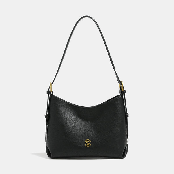Weiche Hobo-Schultertasche mit Reißverschluss, strukturierter Lederoptik, verstellbarem Riemen und goldfarbenen Beschlägen, Detailansicht 7