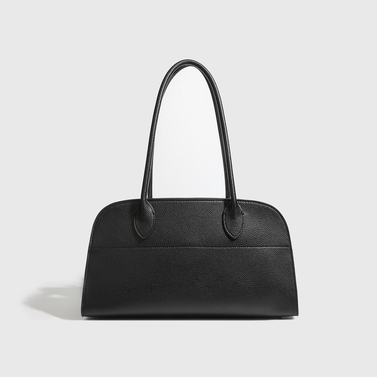 Large structured pebbled leather-look tote bag with double top handles and silver-tone hardware, detail view 3
