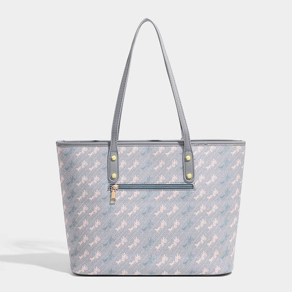 Große, formstabile Tote-Bag mit Vintage-Print, Besatz in Lederoptik, goldfarbenen Beschlägen und Reißverschluss oben, Detailansicht 3