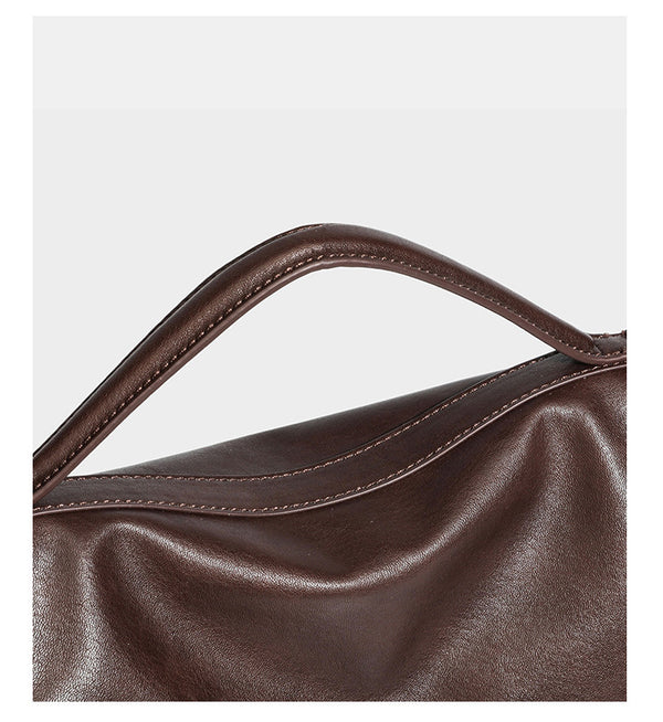 Structured rectangular satchel bag in dark espresso brown with smooth leather-look finish, flap front with silver turn-lock