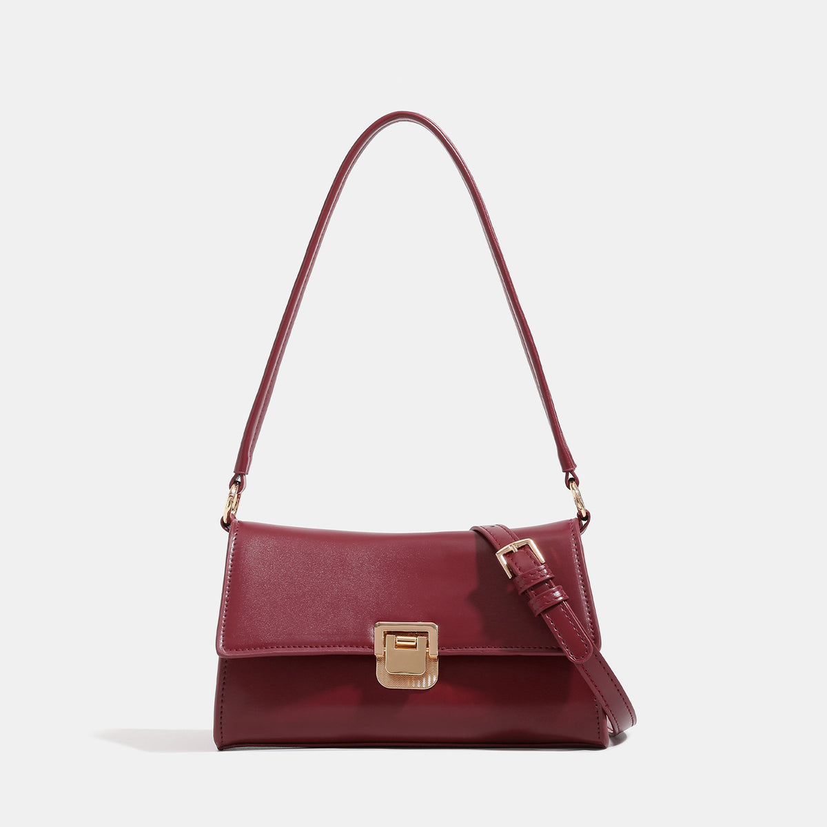 Compact structured flap shoulder bag with gold-tone turn-lock closure and adjustable strap, detail view 8