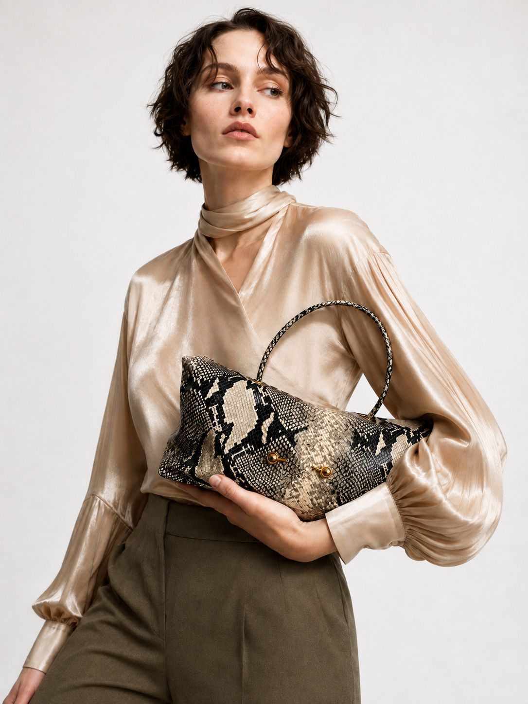 Wide embossed-texture shoulder tote bag with single loop handle and gold-tone toggle hardware, detail view 16