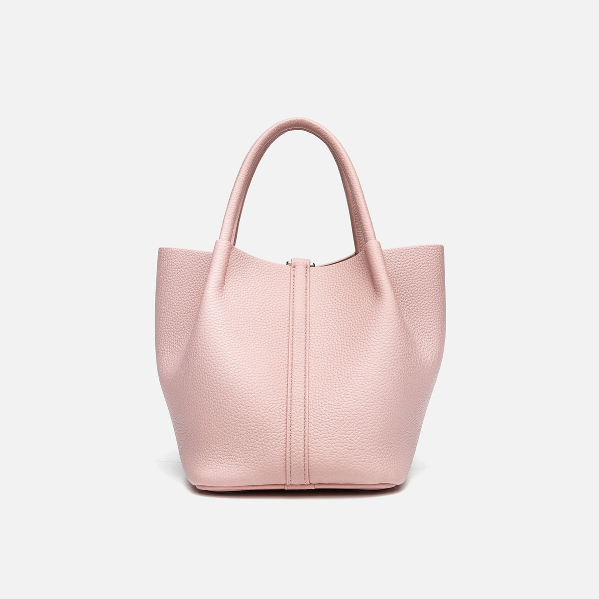 Pebbled leather-look bucket tote bag with rounded top handles and detachable shoulder strap, detail view 7