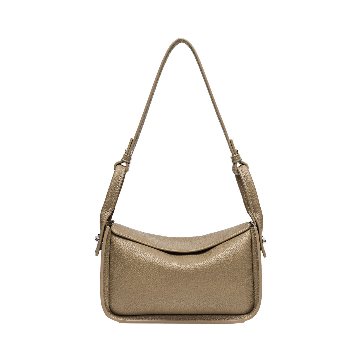 Structured pebble-grain flap shoulder bag with adjustable strap, detail view 5