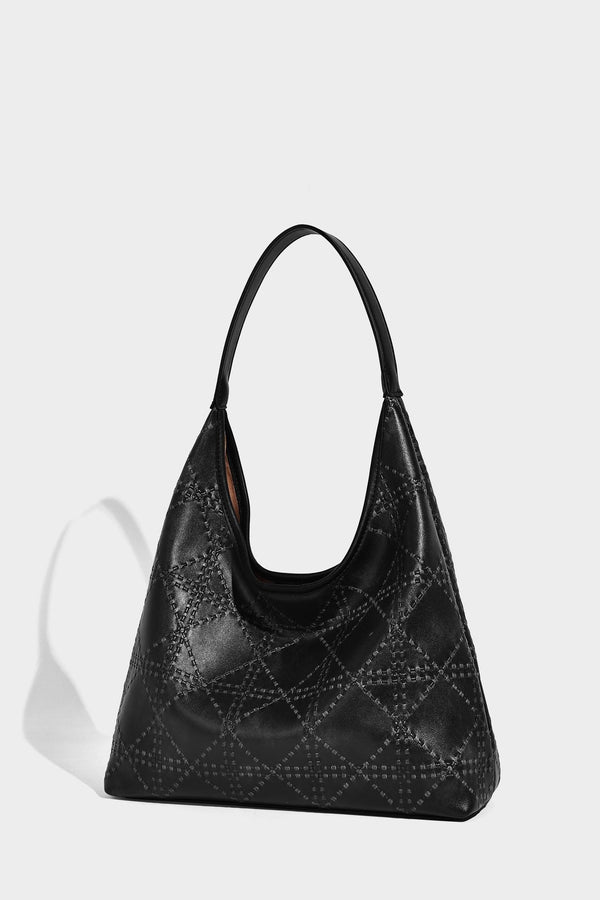 Lässige Hobo-Schultertasche in Elfenbein mit geprägter Lederoptik, einem Schulterriemen und abnehmbarer Reißverschlusstasche mit