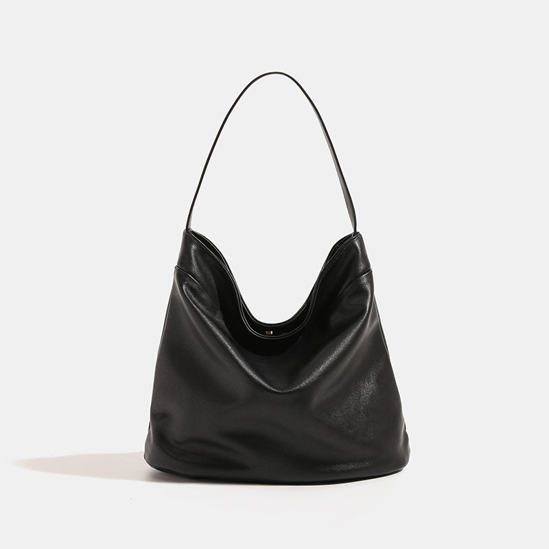Vintage matte suede-effect bucket shoulder bag with smooth leather-look trim band and flat strap, detail view 6