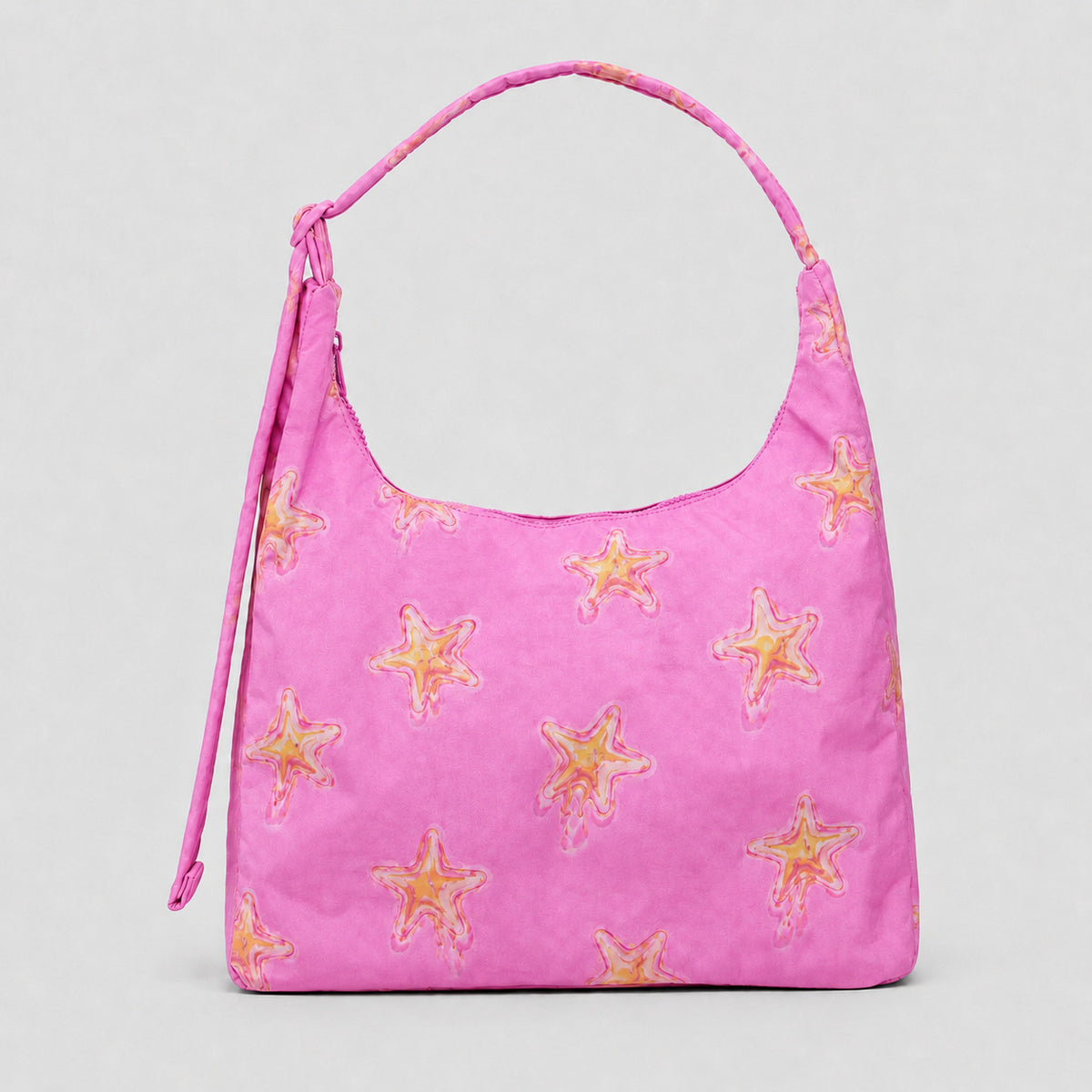 Multicolor plaid and star print hobo shoulder bag with knotted strap and silver-tone zip closure, detail view 15