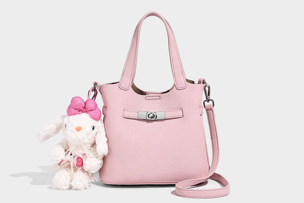 Kleine formstabile Tote-Bag mit genarbter Oberfläche, silberfarbenem Drehverschluss und zwei Henkeln, Detailansicht 21