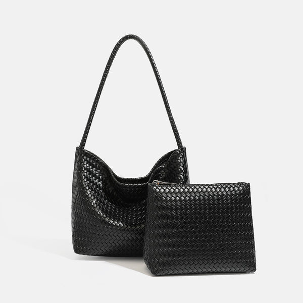 Woven leather-look hobo shoulder bag with braided strap and matching zip pouch, detail view 8