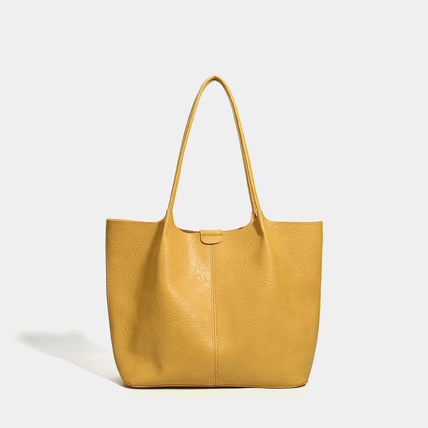 Large open-top leather-look tote bag with single shoulder strap and crinkle texture, detail view 8