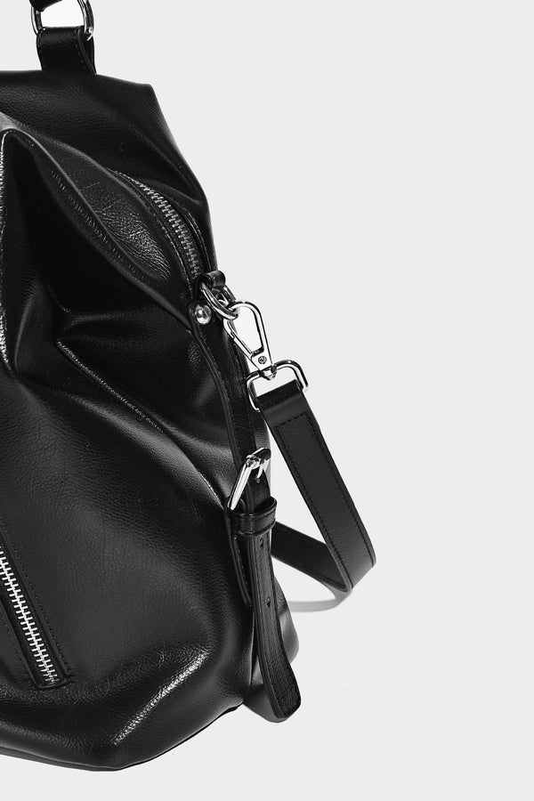 Glänzende strukturierte Tote-Henkeltasche mit zwei Tragegriffen, abnehmbarem Crossbody-Riemen, Reißverschlusstaschen auf der Vorderseite und silberfarbenen Beschlägen
