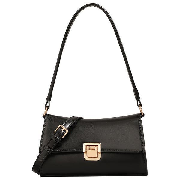 Compact structured flap shoulder bag with gold-tone turn-lock closure and adjustable strap, detail view 5