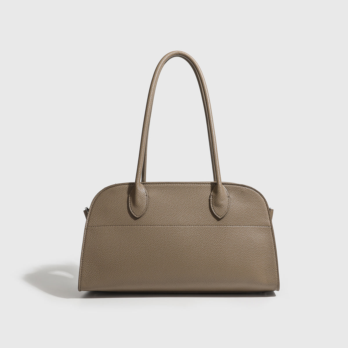 Large structured pebbled leather-look tote bag with double top handles and silver-tone hardware, front view