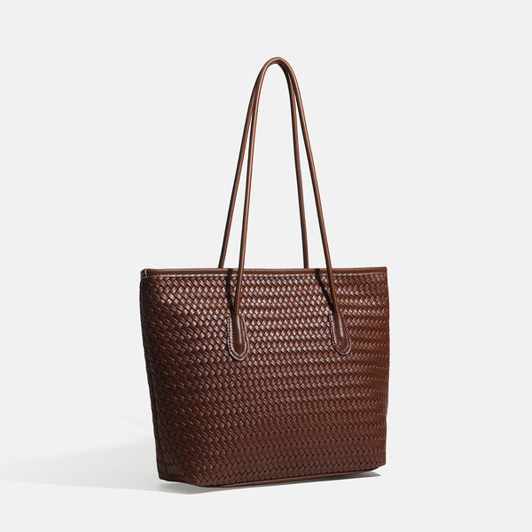 Große geflochtene Shopper-Tasche in Lederoptik mit langen Schulterriemen und formstabilem Boden, Detailansicht 3