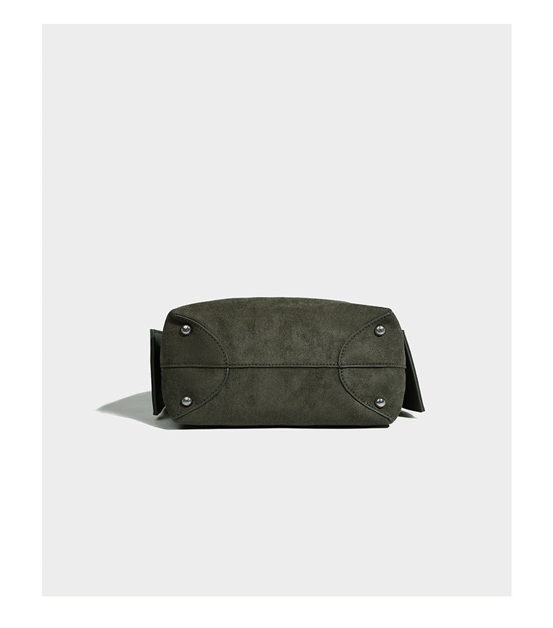 Slouchy suede-finish shoulder tote bag with leather-look trim and long strap, detail view 13