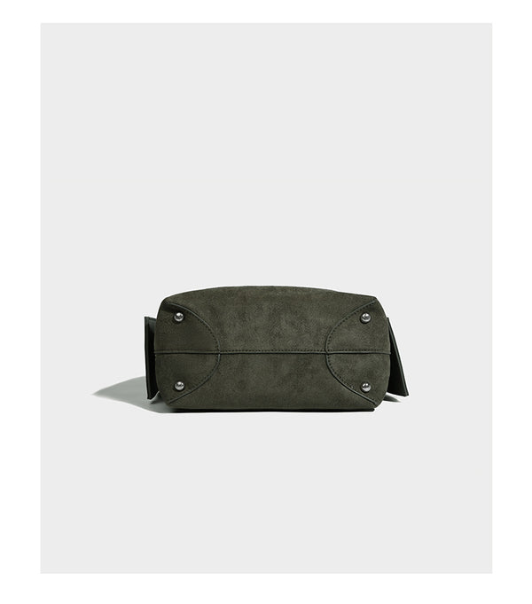Slouchy suede-finish shoulder tote bag with leather-look trim and long strap, detail view 13