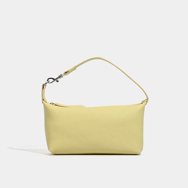 Small pebbled zip-top hobo bag with detachable adjustable strap and silver-tone hardware, front view